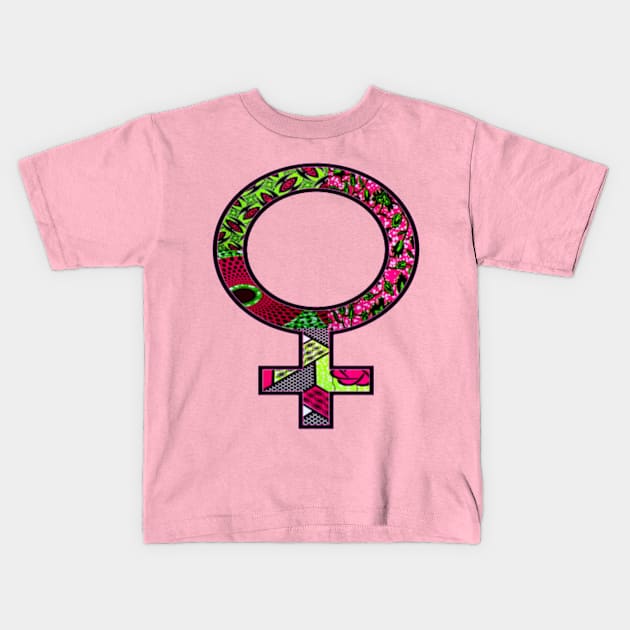 Pink and Green African Print Female Symbol Kids T-Shirt by artbyomega